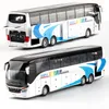 Diecast Model car High quality 1 32 alloy pull back bus model high imitation Double sightseeing bus flash toy vehicle 230621