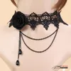 Kedjor Fashion Personlighet Trend Gothic Retro Black Pearl Rose Flower Collar Choker Kort halsband Lace Fake Trinciets Kvinna