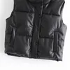 Mode Streetwear Frauen Puffy Weste Winter Dicke Parkas Jacke Schwarz PU Weibliche Mäntel Faux Leder Unten Weste Lose Dame