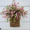 Couronnes de fleurs décoratives pour porte d'entrée 17,7 en hortensia réaliste décor artificiel fleur lavande avec paniers couronne de printemps