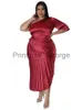 Casual Dresses Plus Size Long Dress Women One Shoulder High Waist Half Sleeve Robes Summer New Solid Elegant Sexy Oversize Pleated Dresses 2023 x0625