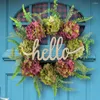 Dekorativa blommor Vårhelgkrans prydnads långvarig Hello Letter Decoration vägg hängande ytterdörrdekor