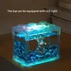 Dekorationer Creative Stackable Aquarium Mini Betta Fish Tank med LED Light Building Block Fighting Fish Bowl Home Decar Aquario Cylinder 230625