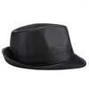 Berets Man Faux Leahter Jazz Fedora Genteman Short Brim Black Brown Top Hat Male Shows Topper