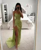 ファッショングリーンプロムドレスストラップレスボディスイブニングドレス