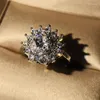 Cluster Ringe Übertreibung für Frauen S925 Sterling Silber Braut Hochzeit Verlobung Zirkonia Blume Glanz Schmuck Großhandel