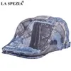 LA SPEZIA Berretto piatto con stampa unisex in vera pelle di montone Cappello a becco d'anatra blu Berretto da donna Designer di personaggi Primavera Uomo Berretto da regista