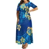 Casual Dresses Polynesian Custom On-Demand Women'S Half-Sleeve Dress O-Collar Tiered Blue Party Plus Size 8xl