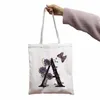 Сумка для покупок сумки цветок из 26 букв Kawaii Print Canvas Cool Shopper Black White Women Fashion Tote Tote