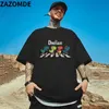 Men's T-Shirts ZAZOMDE Men Cartoon Tshirts Hip Hop Streetwear Letter Dinosaur Printed Punk Tops Summer Vintage Oversized Short Sleeve T Shirts J230625