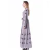 Ethnic Clothing Full Length Casual Appliques Abaya Muslim Women Long Sleeve Belt Traditional Cardigan Floral Evening Dress Islamic 1623