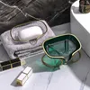 バスルームリーフシェイプ用の新しいライトラグジュアリーソープホルダーメタルブラケット付きバスルームアクセサリー付きの自己排水皿