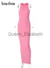 Casual Dresses Hawthaw Women Fashion 2023 Summer Sleeveless Streetwear Bodycon Pink Pencil Long Dress Wholesale Items For Business J230625