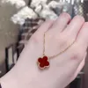 Sterling silver lucky Four-leaf clover necklace for female 18k rose gold red agate chain pendant