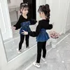 Conjuntos de Roupas Crianças Roupas Tops Jeans Para Meninas Roupas Escolares Adolescentes Hip Dance Wear Spring Autumn Tracksuit 6 8 10 12 Y