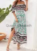 Casual Jurken Boho Bloemenprint Lange Jurk Vrouwen Zomer Strand Zonnejurk Korte Mouw Vierkante Hals Ruche Geplooide Jurk Bohemian Casual Jurken J230625