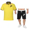 Summer Mens Sportswear Brand LOGO Fitness Suit Running Clothes Casual Black T-shirt Shorts Sets Breathable 2 Piece Jogging Tracksuit Men