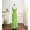 Повседневные платья 2023 Модное Slim Summer Dress Зеленое ремешок Slash Neck Elegnat Evening Cocktail Women Long