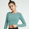 Chemises actives Sexy plaine dos nu Yoga Sport à manches longues femmes Slim Fit Anti-sueur Fitness entraînement Gym hauts courts S-XL