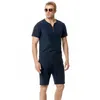 Tute da uomo Summer Mens Cotton Linen Vneck Beach Suit Tshirt Shorts Set Sport Thin Slim Fit Soft Tuta da uomo Abbigliamento Joggers Gym 230625