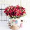 Dekorativa blommor Rose Lily Artificial Silk for Bride Bouquet Home Living Room Christmas Fake Wedding Decoration Diy Arrangement