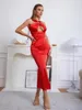 Casual Dresses 2023 Summer Women Sexy Off Shoulder Slim Hollow Fashion Bandage Dress Rayon Bodycon Long Style Celebrity Party Party