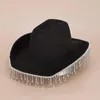 Berets Solid Color Western Cowboy Hat Rhinestone Sparking Tassel Jazz Fedora Cap Bachelorette Rave Bridal Party Cowgirl Hats For Musica