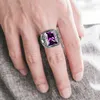 Solitaire Ring Real 925 Sterling Silver Heavy Signet Rings Men's Massive Amethyst 12 16mm Stone Party Male Vintage Jewelry Gift till make Top 230625