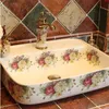 Lavabo chinois de style européen Jingdezhen Art comptoir lavabo en céramique motif rose salle de bain lavabo qté Djfkd