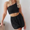 Damesshorts Dames Zomeroutfits Mouwloos Tweedelige crop-top en hoog getailleerde loungewear-set Modieus Effen kleur voor strandvakantie