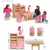 Tools Workshop 6 Set Stil Komik Çocuklar Rolü Ahşap Oyuncak Bebek Evi Kreş Odası Yemek Odası Yaşayan Romm Minyatür Mobilya 230621