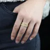 Bröllopsringar 2023 Herr Hip Hop Cuban Link Chain Ring Gold Color Iced Out Bling 5A Cubic Zircon Jewelry Band CZ Eternity Open