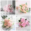 Dried Flowers Pink Silk Peony Bouquet Home Decoration Accessories Wedding Party Scrapbook Fake Plants Diy Artificial Roses
