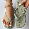 Sandalen Damen, geflochtener Riemen, flache Flip-Flops, modisch, offener Zehenbereich, rutschfest, Slides, Schuhe, Outdoor, Strand, Hausschuhe