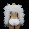 Desgaste de palco rosa branco xale ornamento de ombro gaze mangas bolha colete performance sexy fantasia bar boate equipe rave roupas