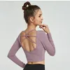 Chemises actives Sexy plaine dos nu Yoga Sport à manches longues femmes Slim Fit Anti-sueur Fitness entraînement Gym hauts courts S-XL