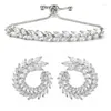 Серьги ожерелья устанавливают роскошные белые оливковые ветви Женщины Свадебные Женщины с модным браслетом с большими листьями и наборами атакадо