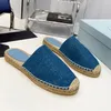 Luxury Casual Shoes Women Straw Flats Cotton Dirll Espadrilles Summer Woman Flat Beach Half Slippers Fisherman Shoes Fashion Loafers Lace with Box