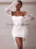 Casual Dresses Sexig Sheer Sleeve Evening Party Dress Summer Holiday Club Partywear White Off Shoulder Mini Kortklänningar Kvinnor J230625