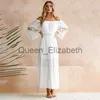 Casual klänningar Kvinnlig axelbandslös långärmad sundress Kvinnor White Beach Dress Summer Loose Sexy Off Shoulder Lace Boho Maxi Dress Feme J230625