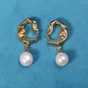 Stud Earrings Natural Freshwater Pearl Near Round Retro For Jewelry Making DIY Women Party Banquet Gift