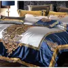 Conjuntos de cama Diphylleia Royal Duvet Edredom Cover Set Queen Size 4pcs Azul Dourado Seda Algodão Tigre Bordado Lençol Lençol Luxo 230625