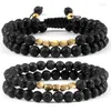 Brin Irrégulier Perles De Cuivre Bracelets Couples 6mm Naturel Oeil De Tigre Pierre De Lave Ensemble Bracelet Pour Femmes Hommes Mode Réglable Bijoux