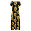 Casual Dresses Watercolor Sunflower Dress Sunflowers Art Elegant Maxi Aesthetic Bohemia Long Short Sleeve Oversize Vestidos