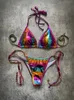 Kvinnors badkläder glänsande badkläder Kvinnor Halter Bathers Bling paljett Bikini Set Cut Out Push Up Padded Bathing Suit Thong Badkläder Glitter Biquini 230625