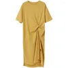 Casual Dresses Plus Size Women's Dress 2023Summer Pure Cotton Loose T-Shirt Round Neck Solid Home Maternity Clothes Robe