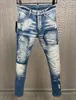 Mäns jeans Herrens avslappnade trendiga bokstav Motobiker Hål Spray Paint Fashion High Street Denim Fabric Pants 9878#