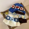 BERETS 2023花柄のかぎ針編みバケツハット女性綿の切り抜き春の夏の手作りのニットビーニーIns韓国のかわいいパナマキャップ