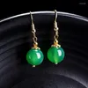 Boucles d'oreilles pendantes bricolage perles d'agate verte naturelle breloque en jade bijoux en jadéite accessoires de mode amulette de chance sculptée à la main cadeaux sa femme