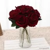 Dried Flowers 5pcs Short Rose Artificial Plants Luxurious Wedding Decoration Bride Holding Bouquet Event Party Window Fake